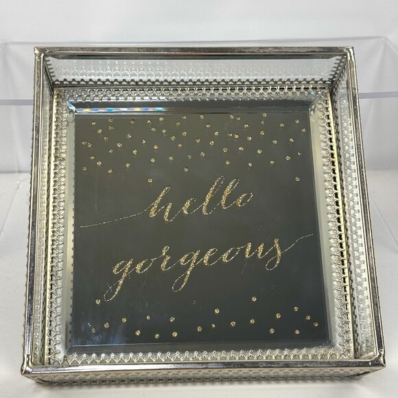 Kensie Home "hello gorgeous" Square Beveled Glass Mirrored Jewelry Vanity Box - Picture 2 of 8
